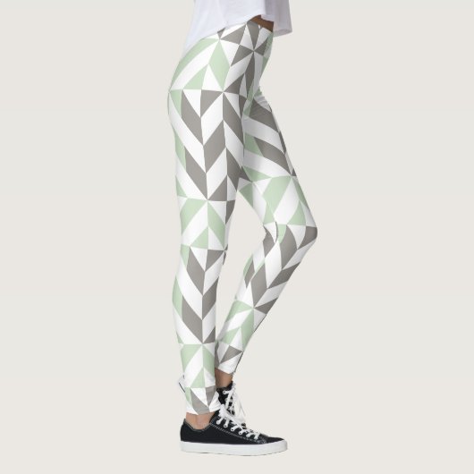 Sage Green en Silver Geometric ZigZag Leggings (Rechts)