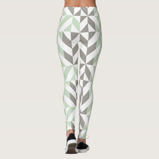 Sage Green en Silver Geometric ZigZag Leggings (Achterkant)