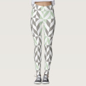 Sage Green en Silver Geometric ZigZag Leggings (Voorkant)