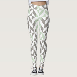 Sage Green en Silver Geometric ZigZag Leggings