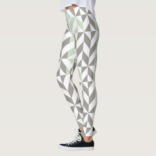 Sage Green en Silver Geometric ZigZag Leggings (Links)