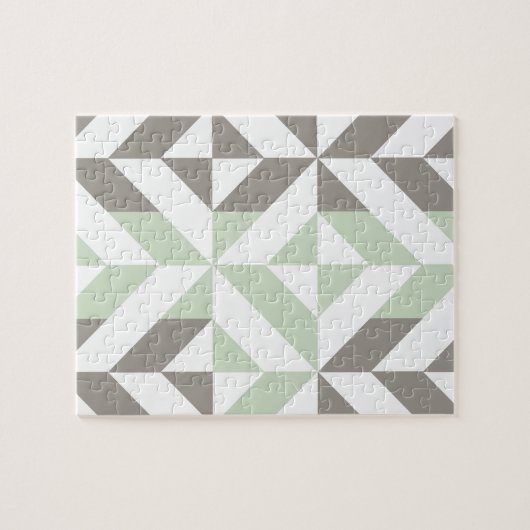 Sage Green en Silver Geometric ZigZag Legpuzzel (Horizontaal)