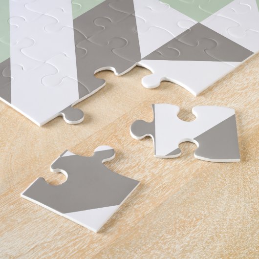 Sage Green en Silver Geometric ZigZag Legpuzzel (Zijkant)