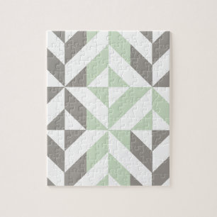 Sage Green en Silver Geometric ZigZag Legpuzzel