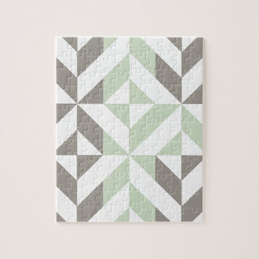 Sage Green en Silver Geometric ZigZag Legpuzzel (Verticaal)