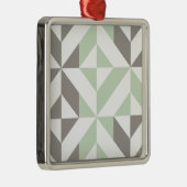 Sage Green en Silver Geometric ZigZag Metalen Ornament (Rechts)