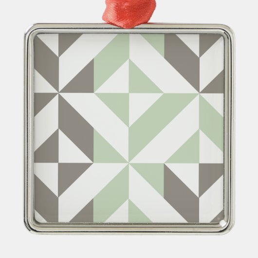 Sage Green en Silver Geometric ZigZag Metalen Ornament (Voorkant)