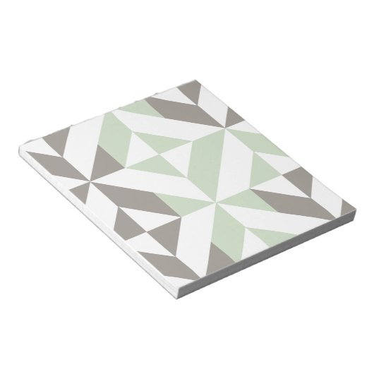 Sage Green en Silver Geometric ZigZag Notitieblok (Schuin)