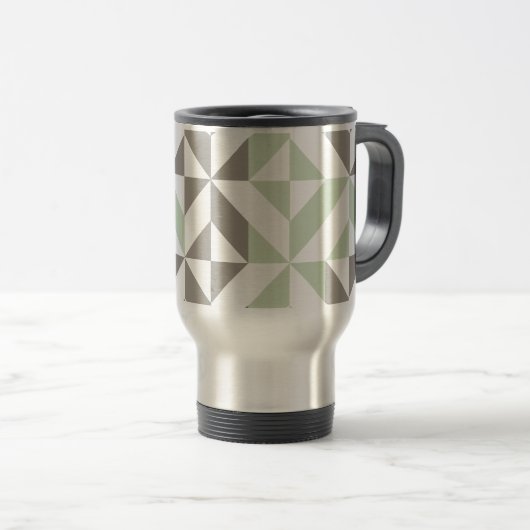 Sage Green en Silver Geometric ZigZag Reisbeker (Voorkant rechts)