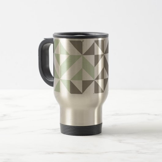 Sage Green en Silver Geometric ZigZag Reisbeker (Voorkant links)