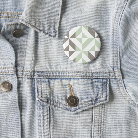 Sage Green en Silver Geometric ZigZag Ronde Button 5,7 Cm (In situ)