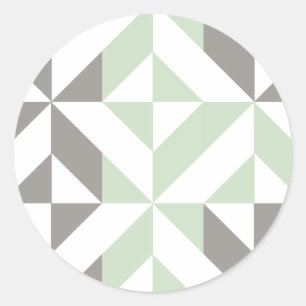 Sage Green en Silver Geometric ZigZag Ronde Sticker