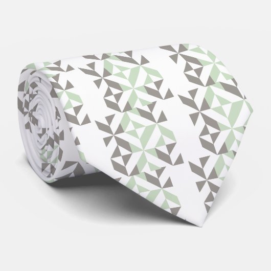 Sage Green en Silver Geometric ZigZag Stropdas (Opgerold)