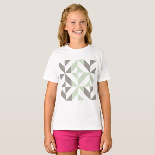 Sage Green en Silver Geometric ZigZag T-shirt (Voorkant volledig)