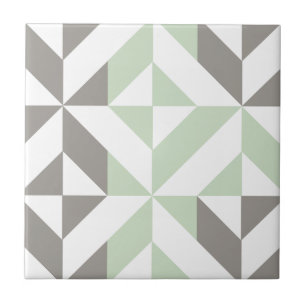 Sage Green en Silver Geometric ZigZag Tegeltje