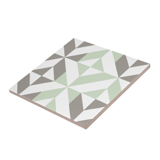 Sage Green en Silver Geometric ZigZag Tegeltje (Zijkant)