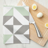 Sage Green en Silver Geometric ZigZag Theedoek (Quarter Fold)