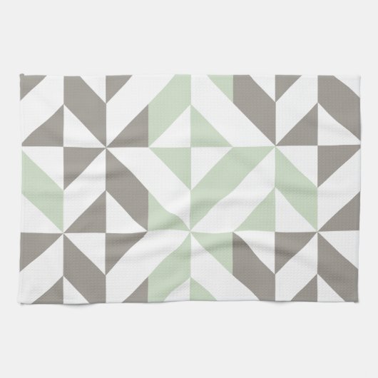 Sage Green en Silver Geometric ZigZag Theedoek (Horizontaal)