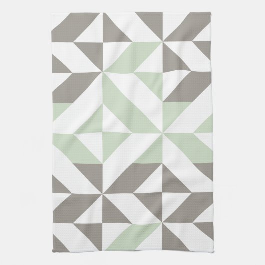 Sage Green en Silver Geometric ZigZag Theedoek (Verticaal)