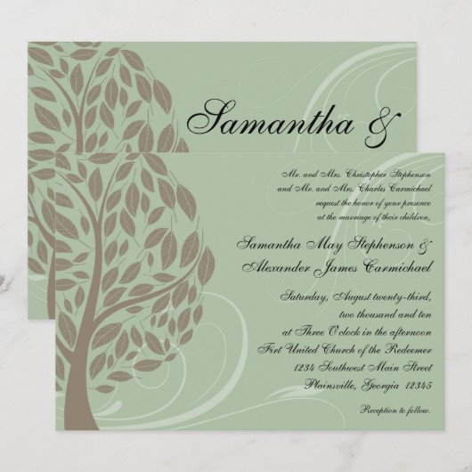 Sage Green en Soft Brown, gestileerde eco-boom Kaart (Voorkant / Achterkant)