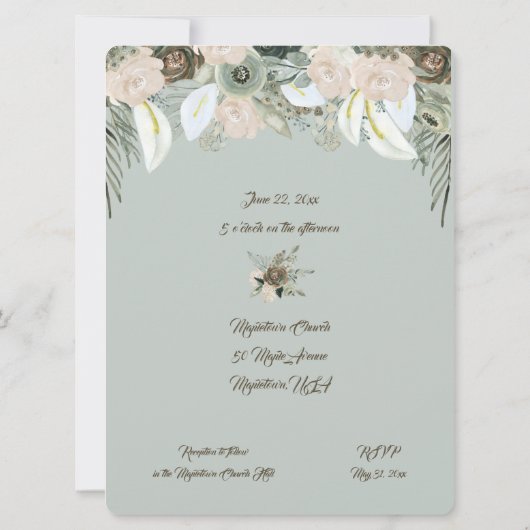 Sage Green en Vanilla Cream Wedding Kaart (Achterkant)