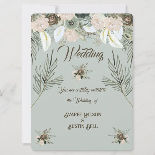 Sage Green en Vanilla Cream Wedding Kaart (Voorkant)