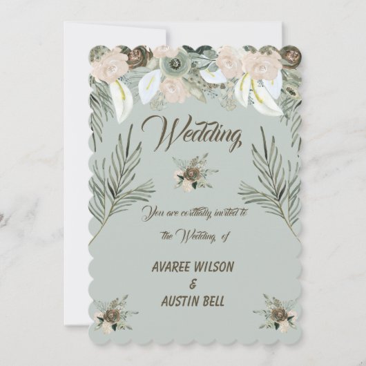 Sage Green en Vanilla Cream Wedding Kaart (Voorkant)