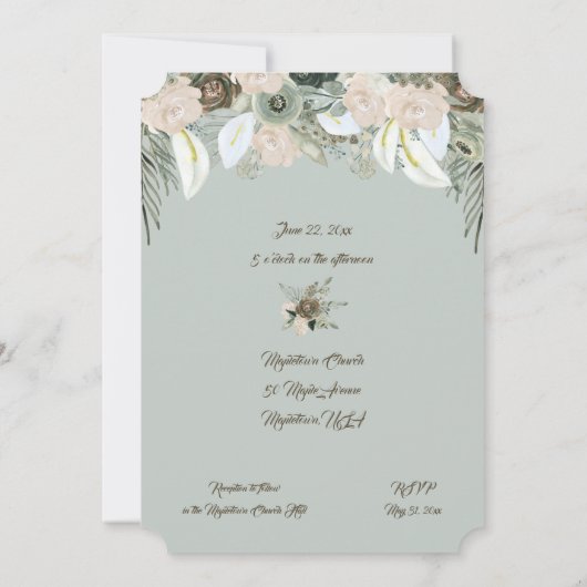 Sage Green en Vanilla Cream Wedding Kaart (Achterkant)