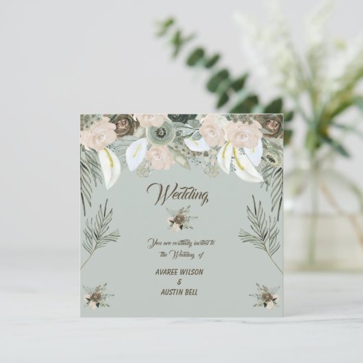Sage Green en Vanilla Cream Wedding Kaart (Staand voorkant)