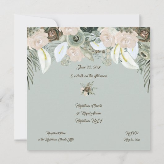 Sage Green en Vanilla Cream Wedding Kaart (Achterkant)