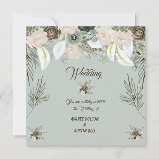 Sage Green en Vanilla Cream Wedding Kaart (Voorkant)