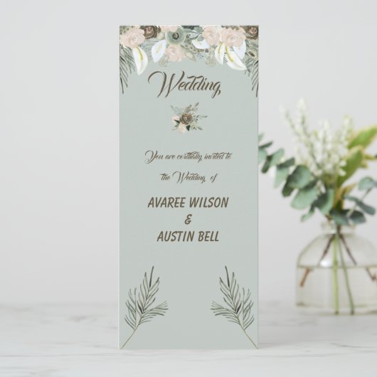 Sage Green en Vanilla Cream Wedding Kaart (Staand voorkant)