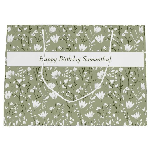 Sage Green en White Floral Verjaardag voor haar Groot Cadeauzakje (Voorkant)
