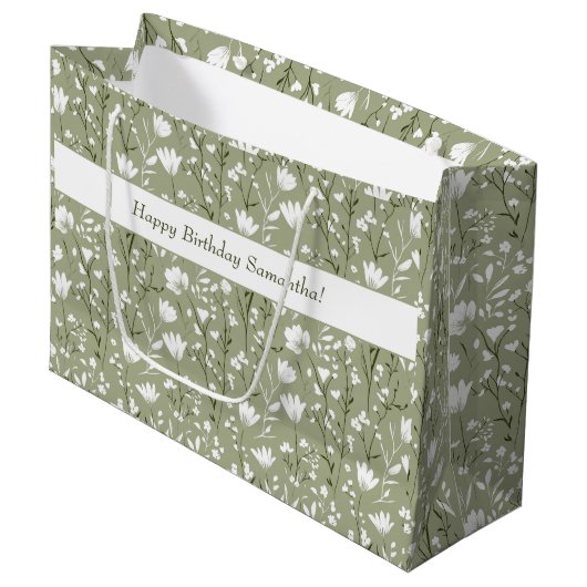 Sage Green en White Floral Verjaardag voor haar Groot Cadeauzakje (Voorkant Gekanteld)
