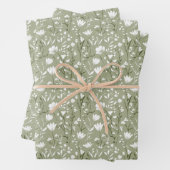 Sage Green en White Floral Vrijgezellenfeest Weddi Inpakpapier Vel (In situ)