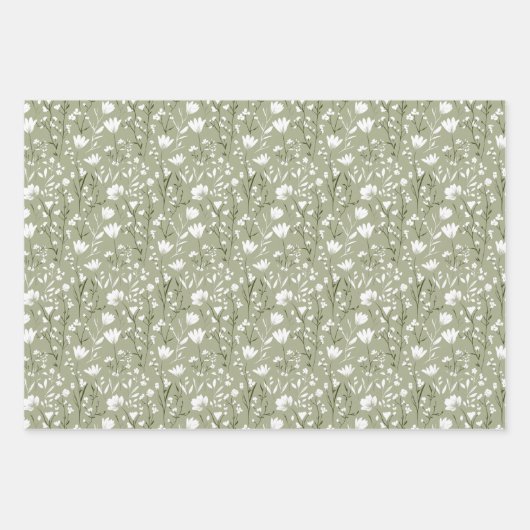 Sage Green en White Floral Vrijgezellenfeest Weddi Inpakpapier Vel (Voorkant)