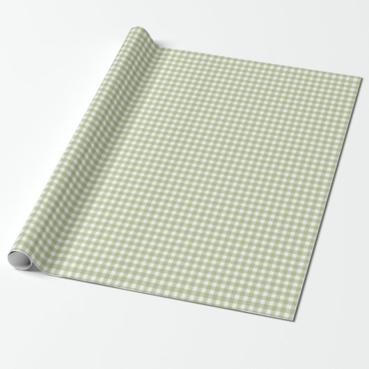 Sage Green en White Gingham Cadeaupapier (Uitgerold)