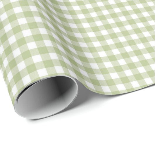 Sage Green en White Gingham Cadeaupapier (Rol Hoek)