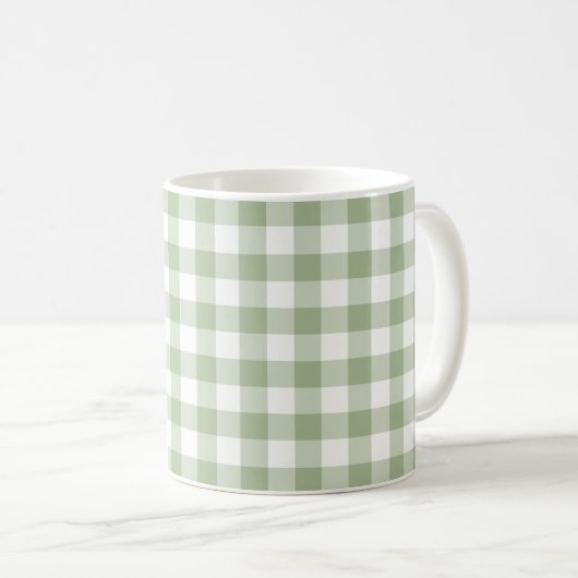 Sage Green en White Gingham Checked Pattern Koffiemok (Voorkant rechts)