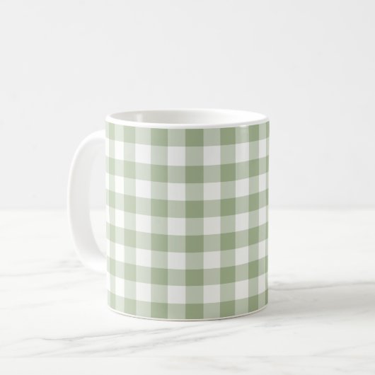 Sage Green en White Gingham Checked Pattern Koffiemok (Voorkant links)