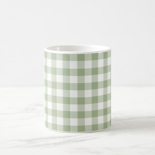 Sage Green en White Gingham Checked Pattern Koffiemok (Center)