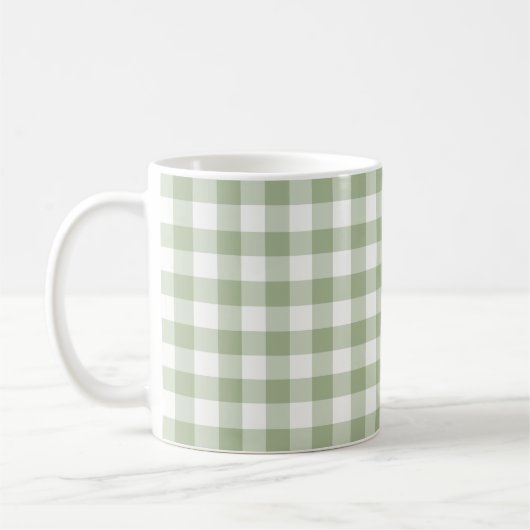 Sage Green en White Gingham Checked Pattern Koffiemok (Links)