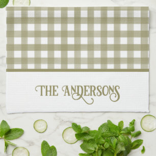 Sage Green en White Gingham Plaid Gepersonaliseerd Theedoek