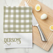 Sage Green en White Gingham Plaid Gepersonaliseerd Theedoek (Quarter Fold)