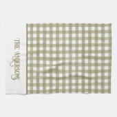 Sage Green en White Gingham Plaid Gepersonaliseerd Theedoek (Horizontaal)