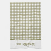 Sage Green en White Gingham Plaid Gepersonaliseerd Theedoek (Verticaal)