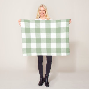 Sage Green en White Gingham Pset Fleece Deken