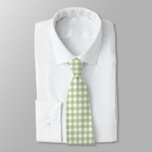 Sage Green en White Gingham Stropdas (Gebonden)