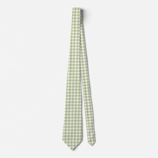 Sage Green en White Gingham Stropdas (Voorkant)