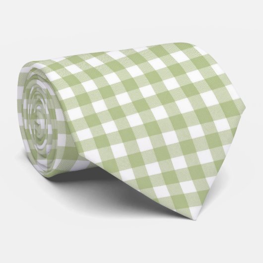 Sage Green en White Gingham Stropdas (Opgerold)